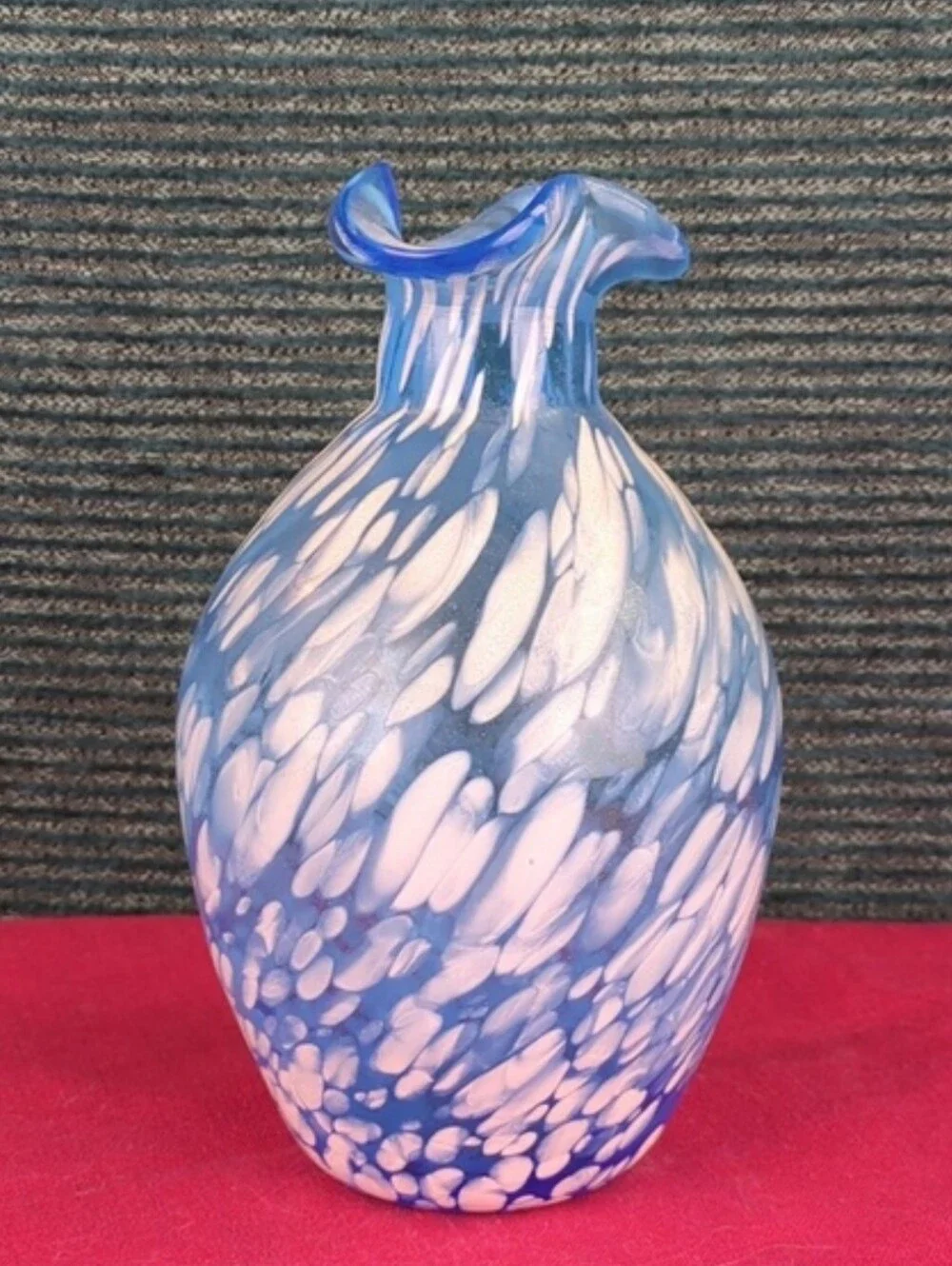 Vintage Hand Blown Blue And White Bud Vase 6.5